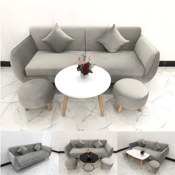 BỘ BÀN GHẾ SOFA BĂNG VIỀN XÁM LÔNG CHUỘT​​​​​​​ 