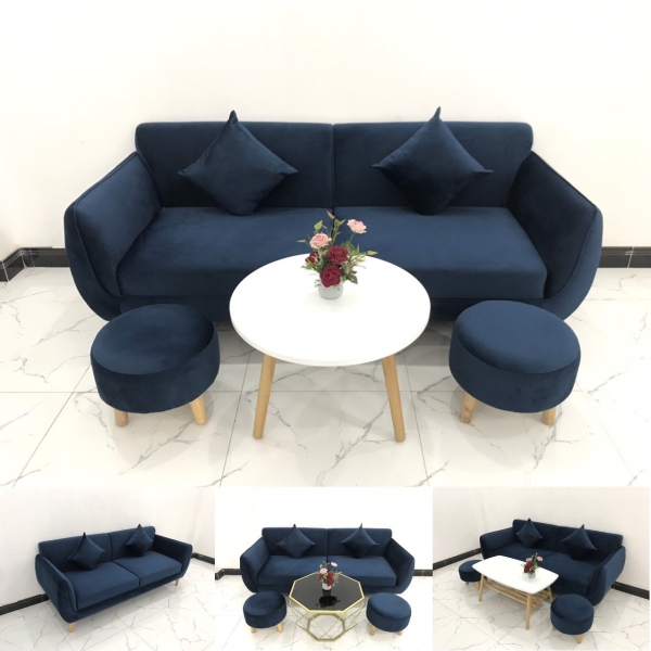 BỘ BÀN GHẾ SOFA BĂNG VIỀN XANH NHUNG ĐẬM​​​​​​​ 