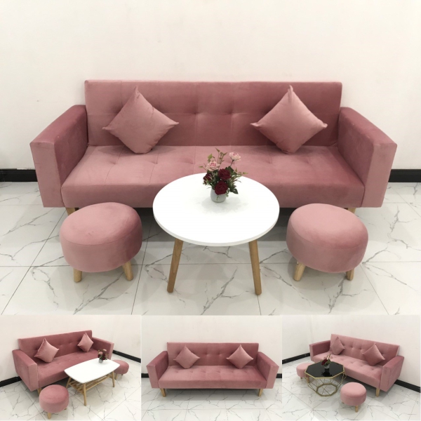 BỘ BÀN GHẾ SOFA BĂNG GIƯỜNG MÀU HỒNG​​​​​​​ 