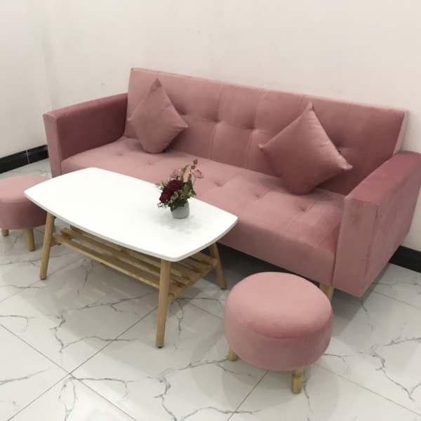BỘ BÀN GHẾ SOFA BĂNG GIƯỜNG MÀU HỒNG​​​​​​​ 