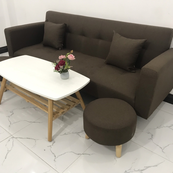 BỘ BÀN GHẾ SOFA BĂNG GIƯỜNG MÀU NÂU ĐẬM​​​​​​​ 