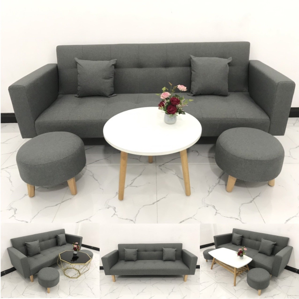  BỘ BÀN GHẾ SOFA BĂNG GIƯỜNG ĐA NĂNG MÀU XÁM ĐEN​​​​​​​ 