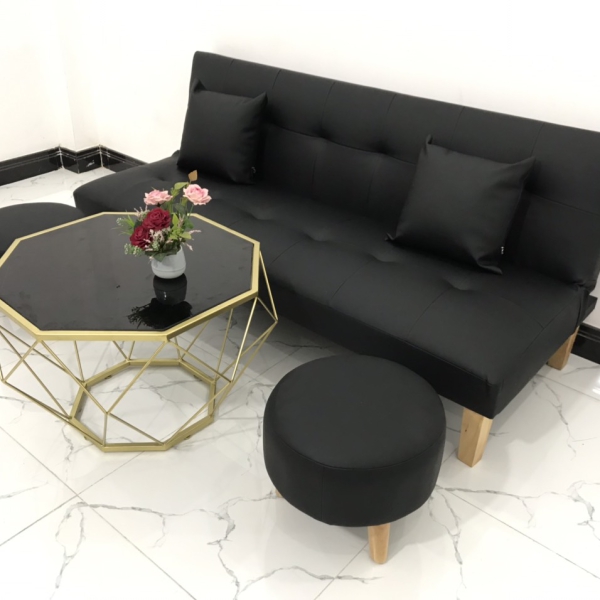 BỘ GHẾ SOFA BED SIMILI MÀU ĐEN​​​​​​​ 