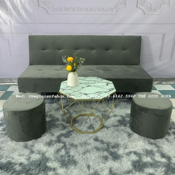 BỘ BÀN GHẾ SOFA BED XÁM ĐEN NHUNG GIÁ RẺ​​​​​​​ 