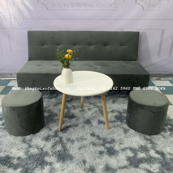 BỘ BÀN GHẾ SOFA BED XÁM ĐEN NHUNG GIÁ RẺ​​​​​​​ 