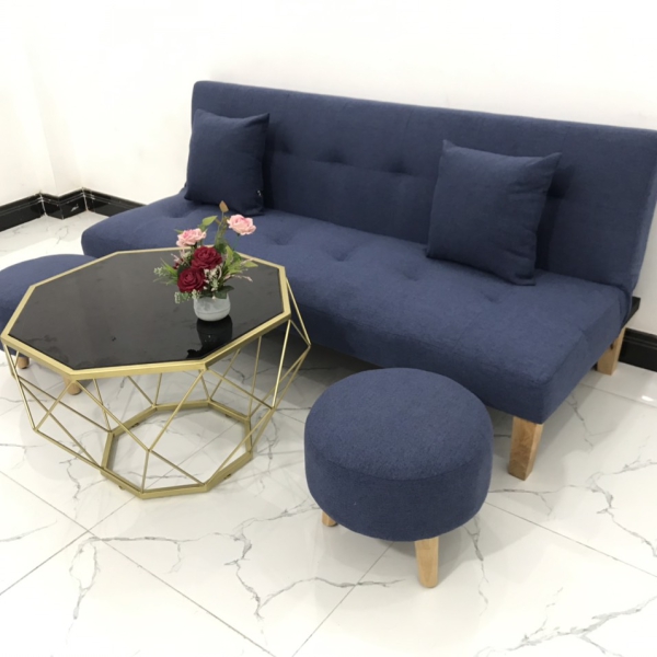BỘ GHẾ SOFA BED MÀU XANH ĐẬM VẢI BỐ​​​​​​​ 