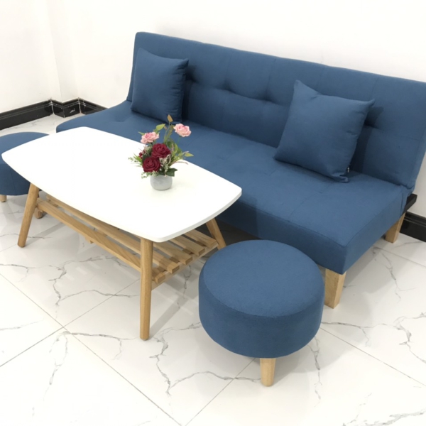  BỘ GHẾ SOFA BED MÀU XANH DƯƠNG VẢI BỐ​​​​​​​ 