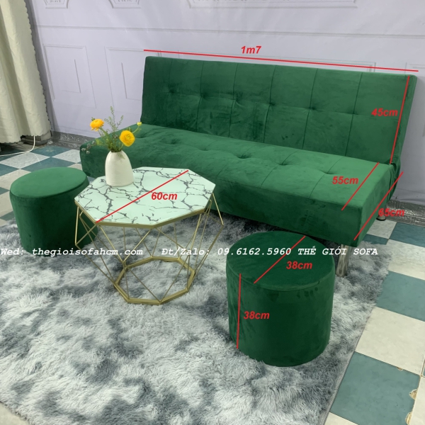 BỘ BÀN GHẾ SOFA BED XANH RÊU VẢI NHUNG GIÁ RẺ​​​​​​​ 