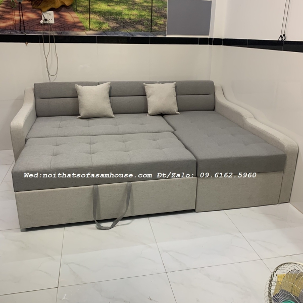 BỘ GHẾ SOFA GÓC L GIƯỜNG KÉO BỌC VẢI BỐ 2M2 X 1M6​​​​​​​ 