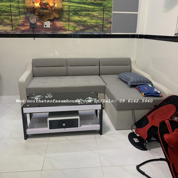 BỘ GHẾ SOFA GÓC L GIƯỜNG KÉO BỌC VẢI BỐ 2M2 X 1M6​​​​​​​ 