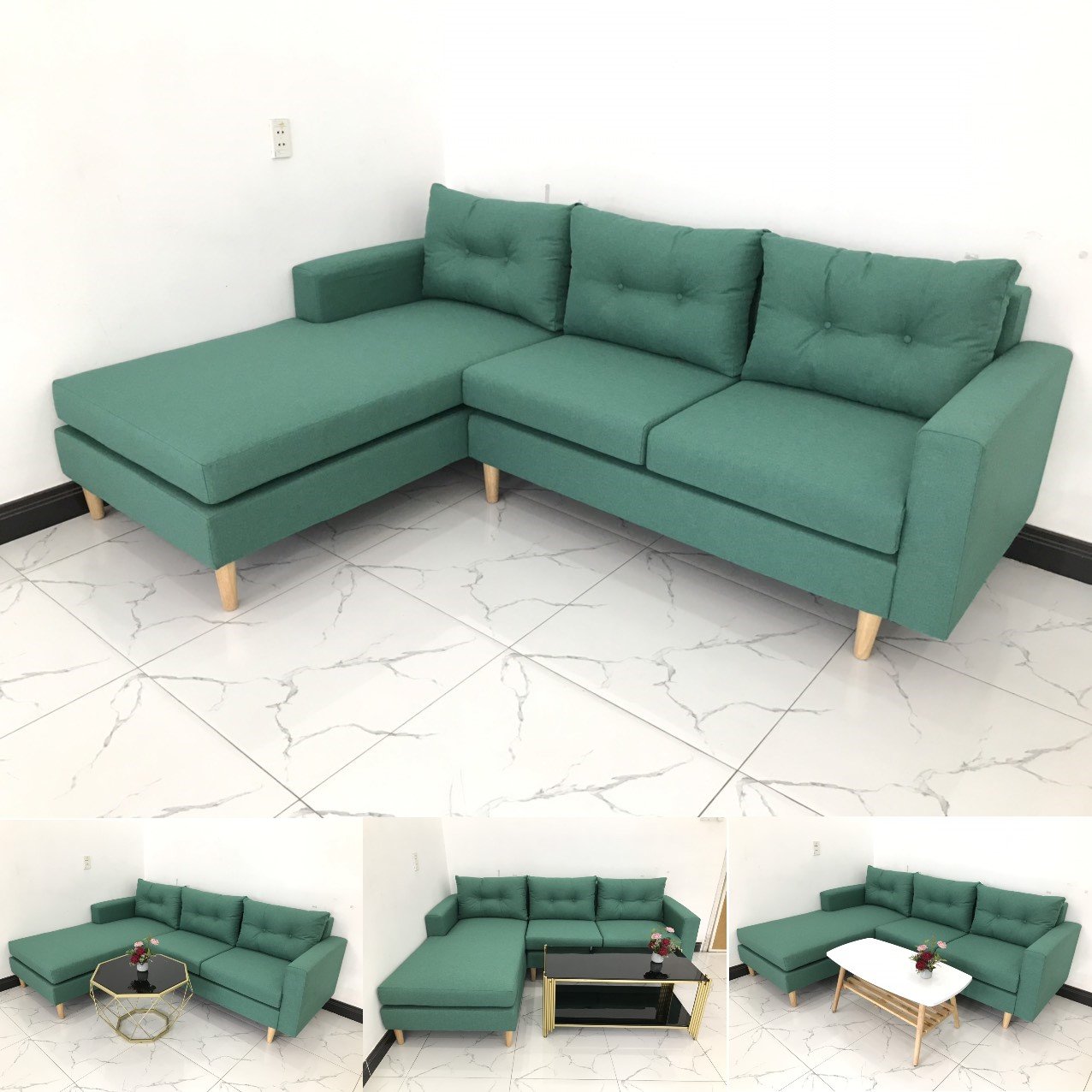 GHẾ SOFA GÓC L MÀU XANH NGỌC DÀI 2M2​​​​​​​ 