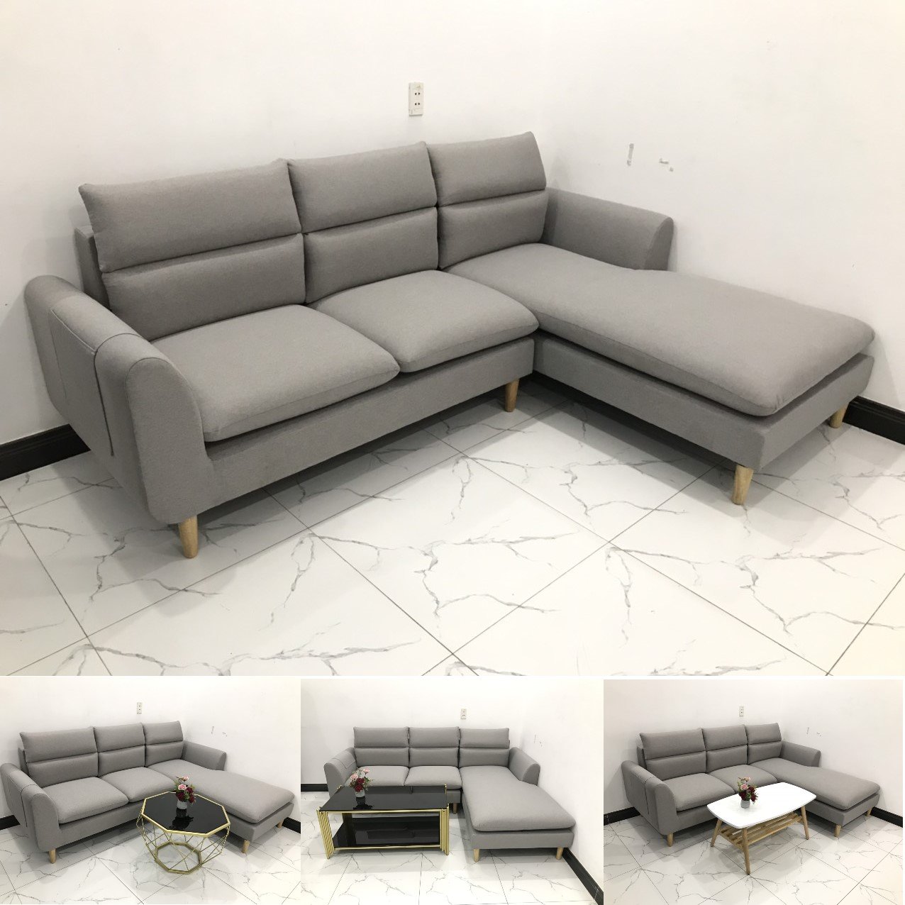  BỘ BÀN GHẾ SOFA GÓC L XÁM TRẮNG​​​​​​​ 
