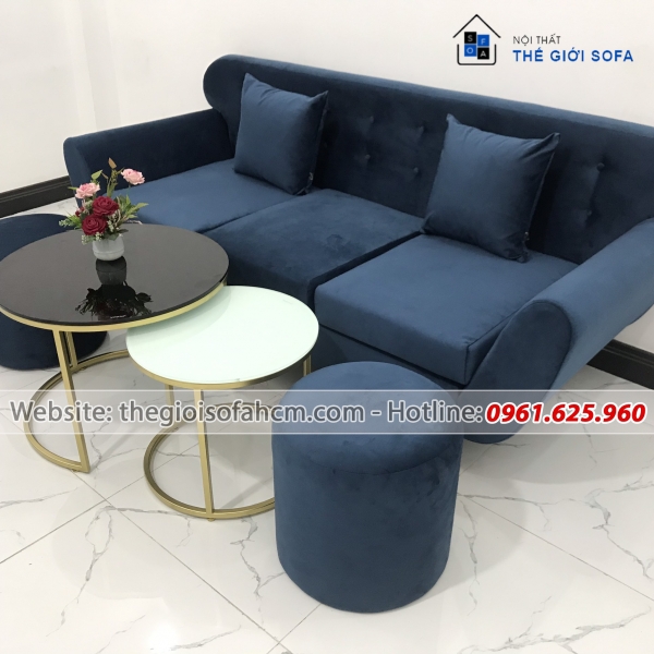 BỘ GHẾ SOFA BĂNG TAY CONG XANH NHUNG ĐẬM​​​​​​​ 