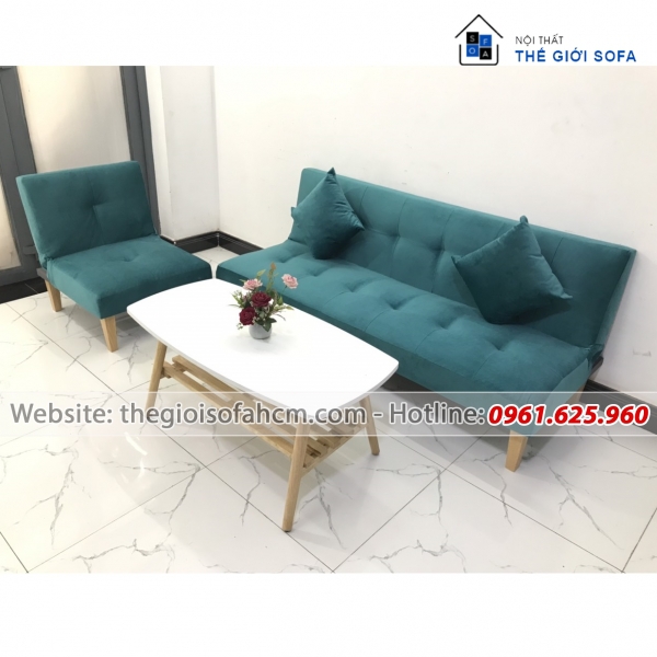 BỘ GHẾ SOFA GHẾ DÀI VÀ GHẾ ĐƠN BED XANH NHUNG​​​​​​​ 