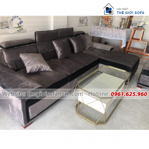 BỘ BÀN GHẾ SOFA GÓC L VẢI NHUNG CAO CẤP DÀI 2M8 X 1M6​​​​​​​ 