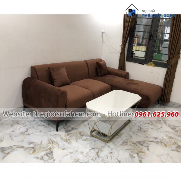 BỘ BÀN GHẾ SOFA GÓC L VẢI NHUNG MÀU NÂU​​​​​​​ 