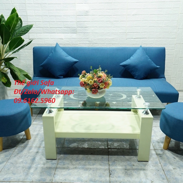 BỘ GHẾ SOFA BED KIỂU TRƠN MÀU XANH DƯƠNG​​​​​​​ 