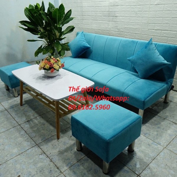 BỘ GHẾ SOFA GIƯỜNG XANH DƯƠNG NHUNG​​​​​​​ 