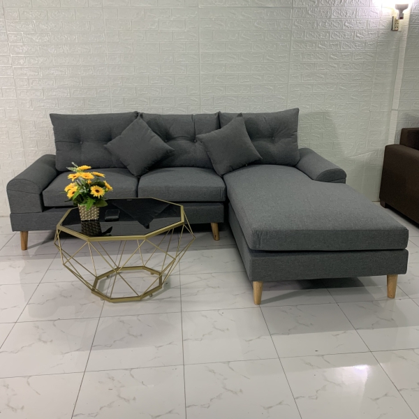 GHẾ SOFA GÓC L XÁM GHI ĐEN KIỂU TAY VỊN THẤP GỐI ĐẦU​​​​​​​ 