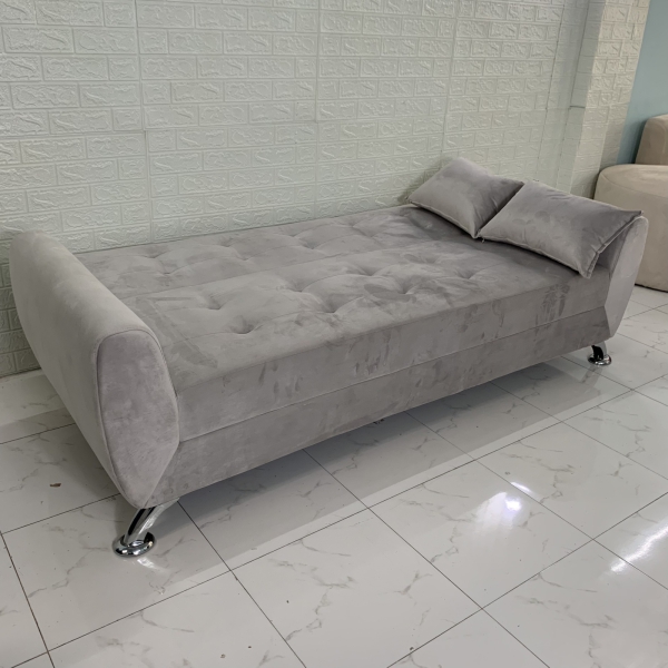 BỘ GHẾ SOFA BED TAY CONG MỚI MÀU XÁM NHUNG​​​​​​​ 