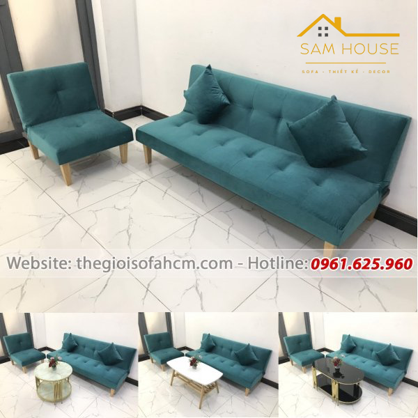 BỘ GHẾ SOFA GHẾ DÀI VÀ GHẾ ĐƠN BED XANH NHUNG​​​​​​​ 