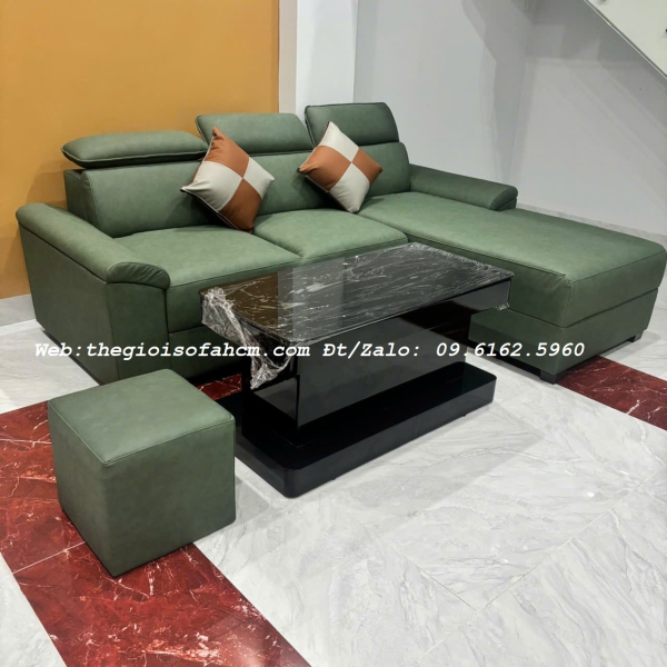 GHÉ SOFA GÓC L 2M2 X 1M6 TỰA ĐẦU GẬT GÙ, NỌC CHẤT SIMILI THÁI BỀN ĐẸP​​​​​​​ 