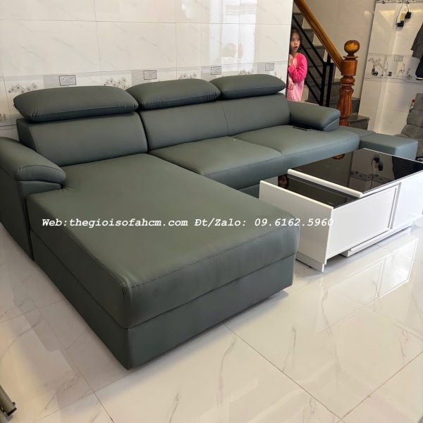 GHẾ SOFA GÓC LL DÀI 2M X 1M6 BỌC DA CHỐNG TRẦY TỰA ĐẦU GẬP NGÃ ĐƯỢC​​​​​​​ 