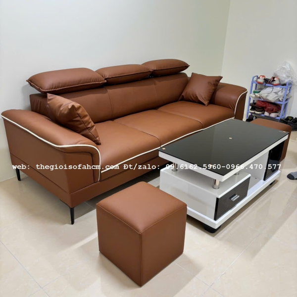 BỘ GHẾ SOFA BĂNG 2M2 BỌC DA CHỐNG TRẦY MÀU NÂU​​​​​​​ 