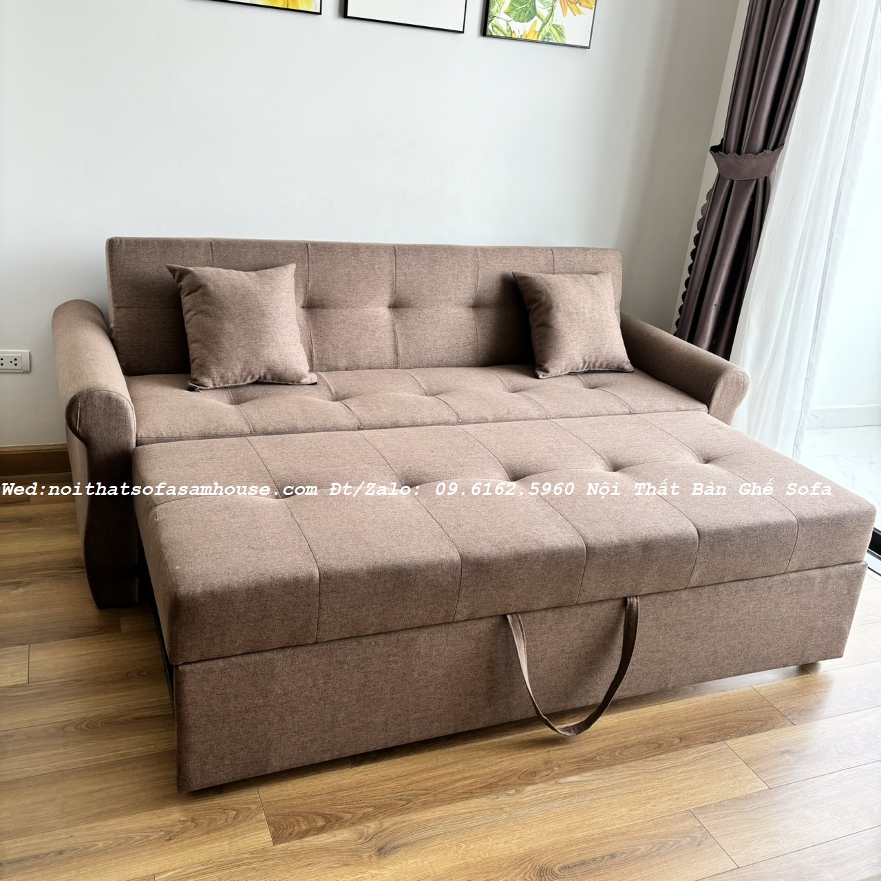 GHẾ SOFA BĂNG GIƯỜNG KÉO 2M X 1M6 VẢI BỐ