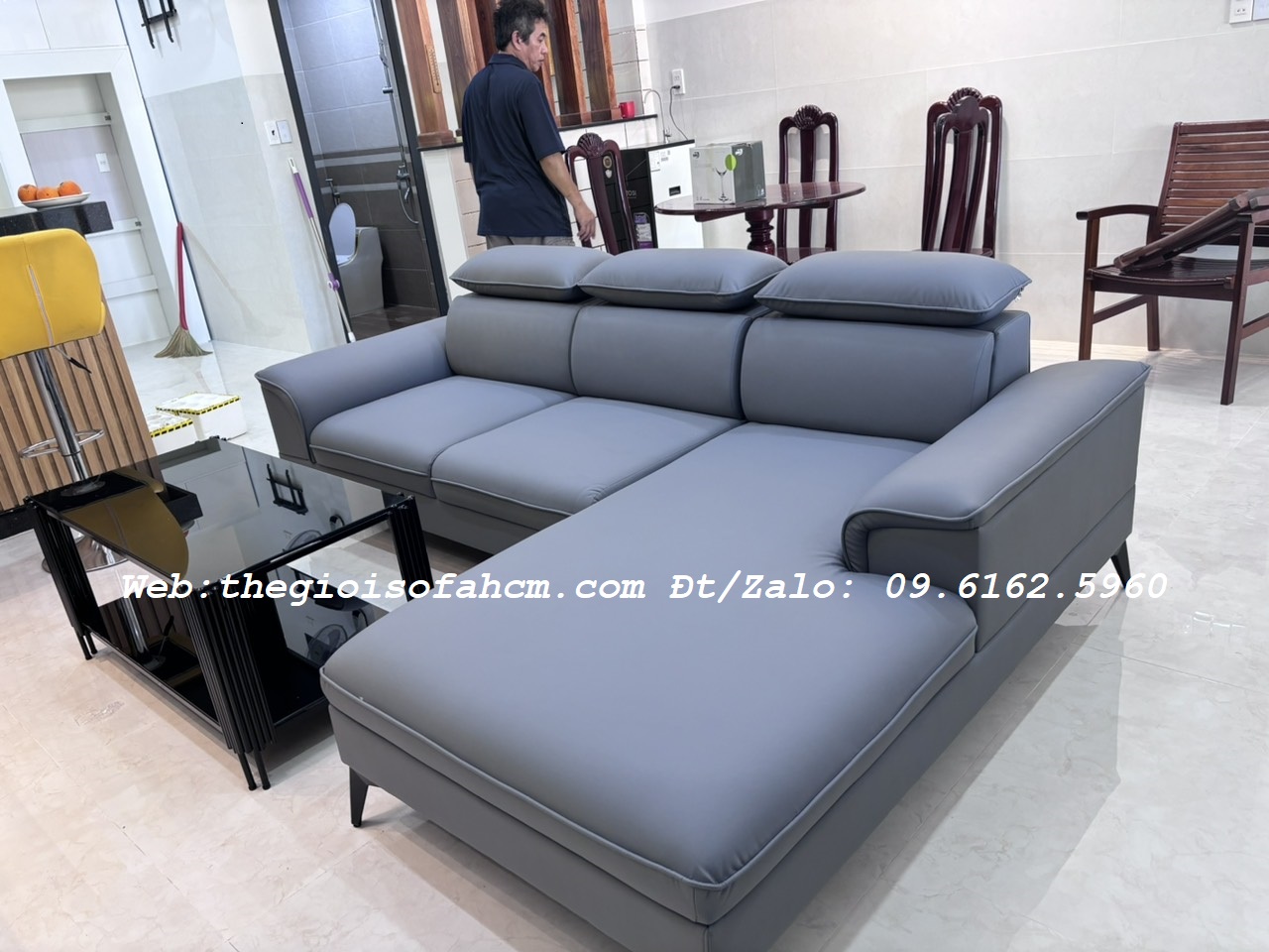 GHÉ SOFA GÓC L DÀI 2M4 X 1M6 DA CHỐNG TRẦY CAO CẤP